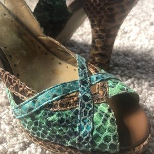 BCBGIRLS snakeskin embossed leather slingback pump